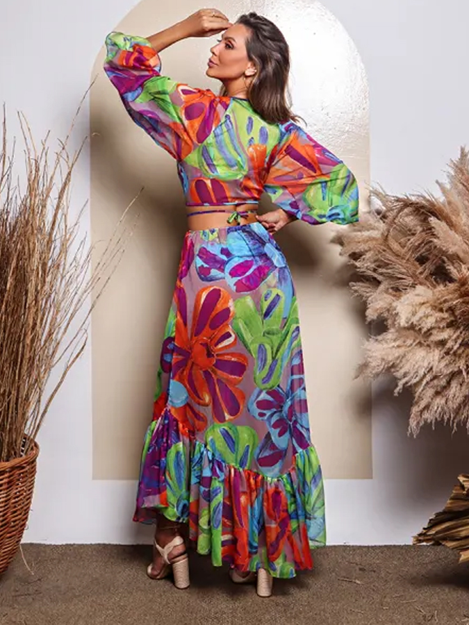 Fashion Printed One Piece Swimsuit And Beach Skirt