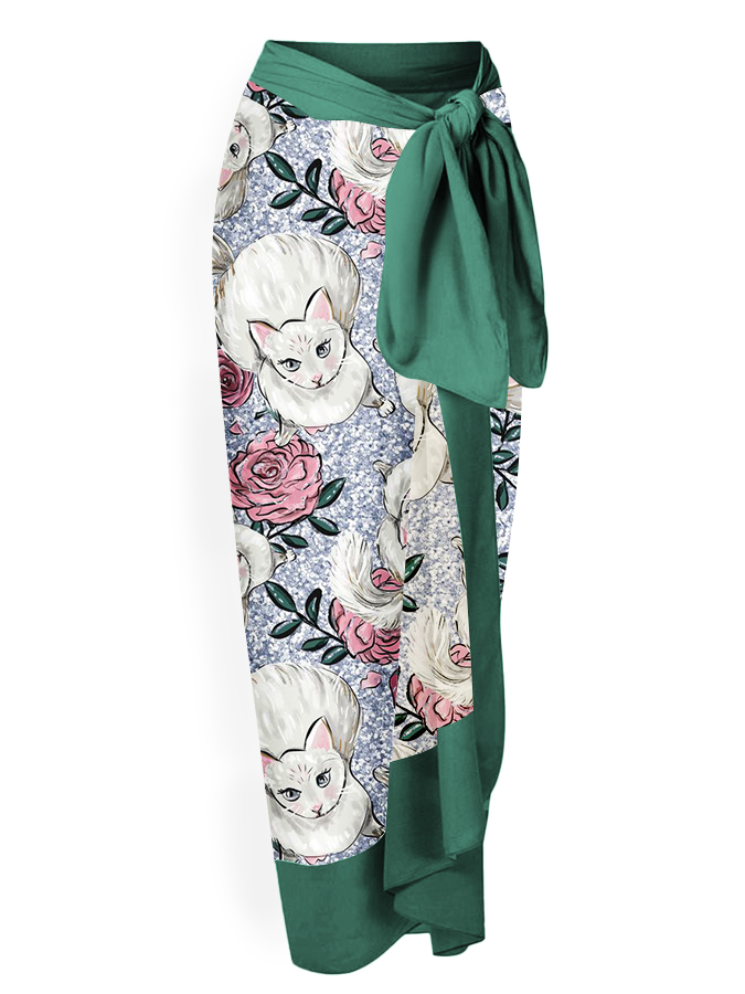 Cat Fashion Print Tie One Piece Swimsuit