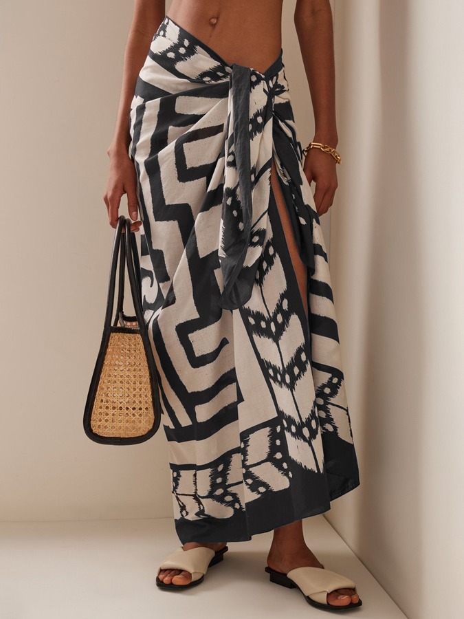 Sexy Bikini And Geometric Print Cover Up