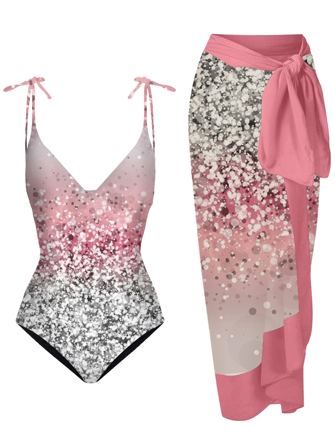 V-neck Gradient Print Swimsuit and Cover-up