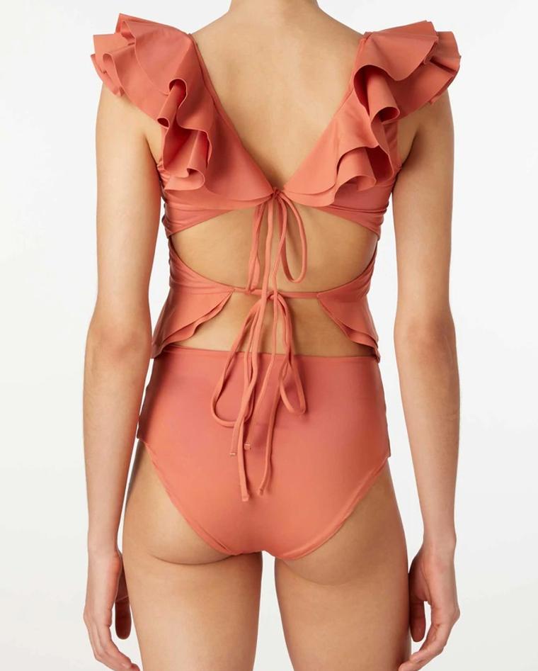 Ruffled Open-back Split Swimsuit