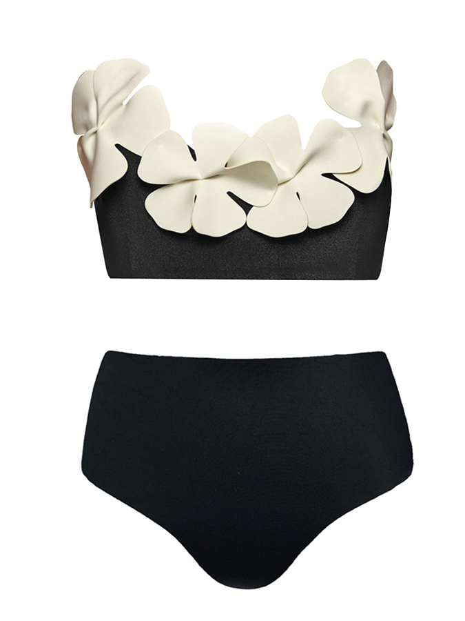Fashion Solid Color Flower Design Bikini Swimsuit