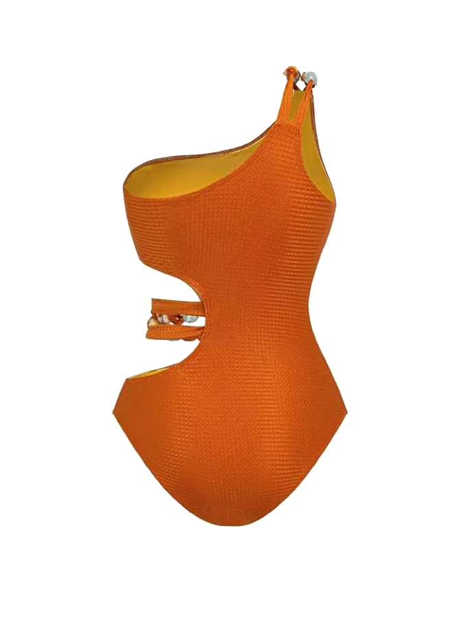 Stone Decor Cutout One Piece Swimsuit And Cover Up