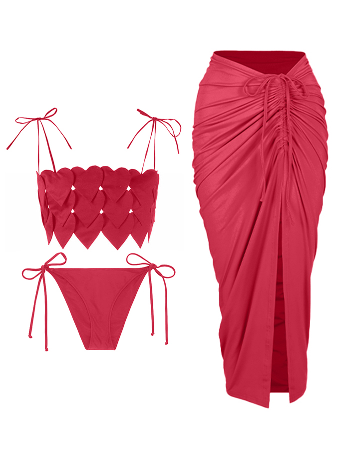 Fashion Solid Color Peach Heart Design Bikini Set