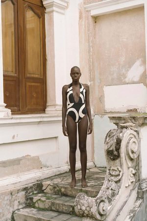 Halter V Neck Printed One Piece Swimsuit and Cover Up