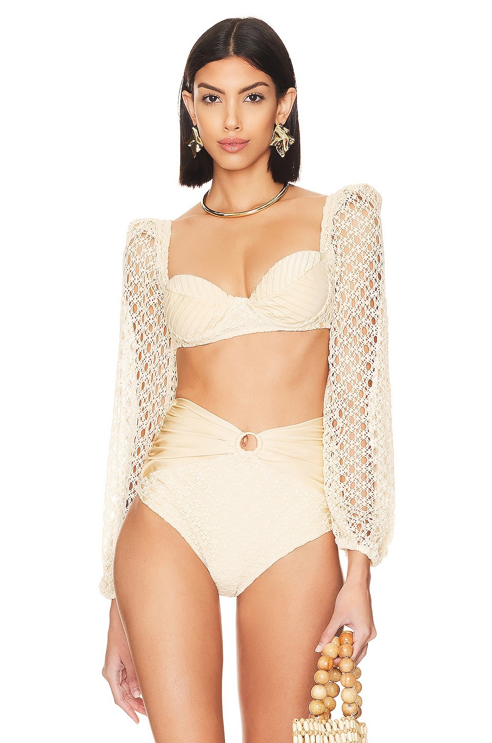 Natural Cutout Stretch-jersey And Crochet-knit Maxi swimsuit