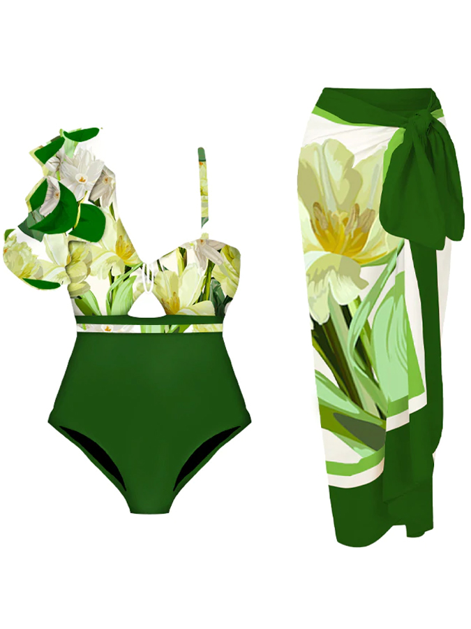 One-Shoulder Ruffles Chic One Piece Swimsuits & Coverups