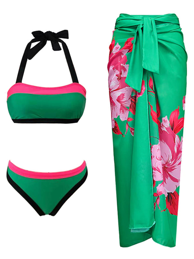 Fashion Colorblock Print Bikini 