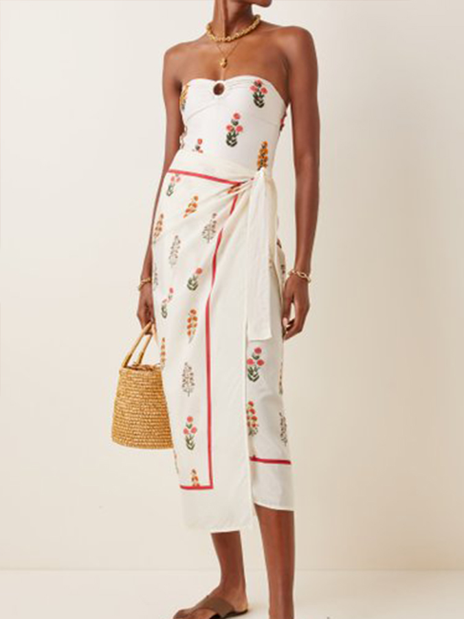 Bandeau Print One-Piece Swimsuit and Cover-Up