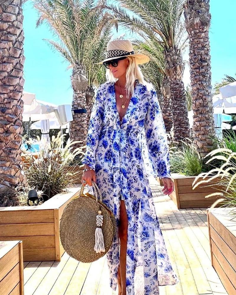Three-Piece Set Printed Swimsuit and Cover-Up