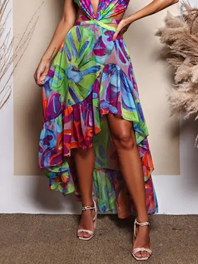 Fashion Printed One Piece Swimsuit And Beach Skirt