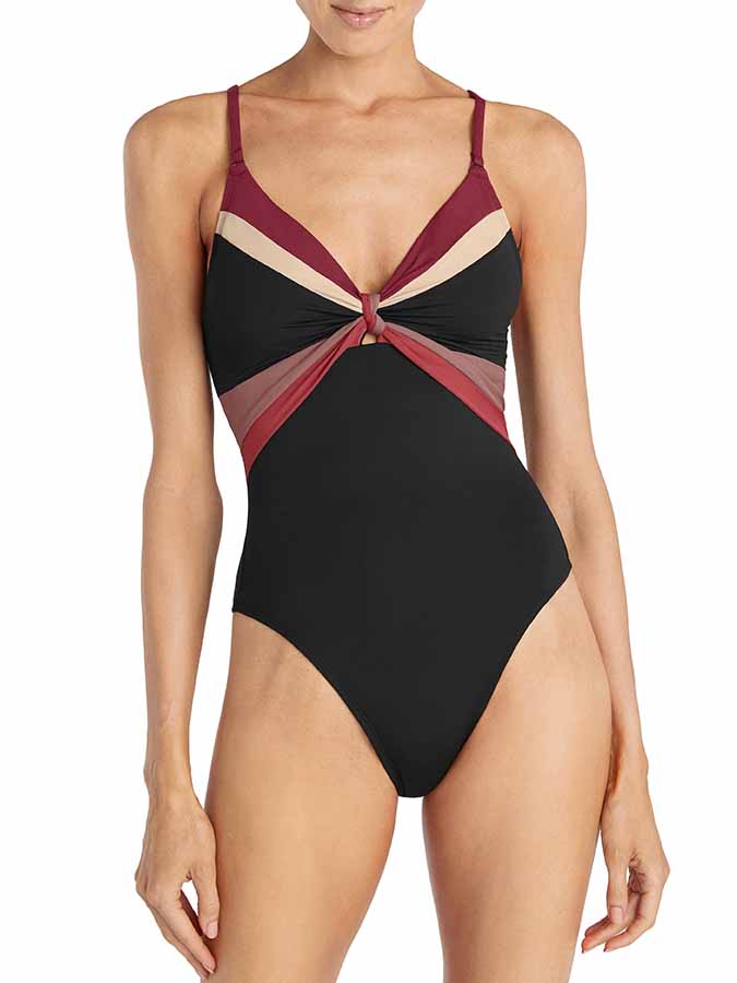 Fashion V-Neck Colorblock One Piece Swimsuit