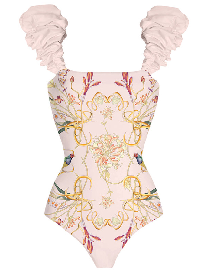 Fashion Floral Colorblock Print One-Piece Swimsuit Set