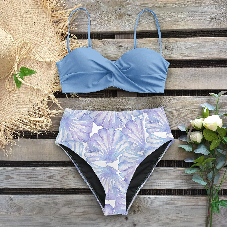 Solid high waist Bikini Set