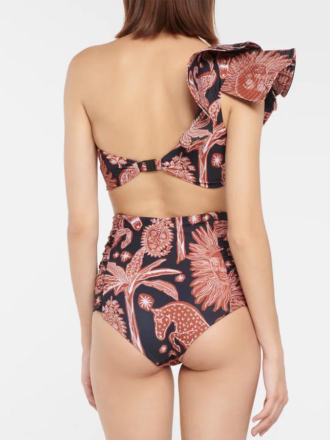 Fashion Ruffled One-Shoulder Split Swimsuit