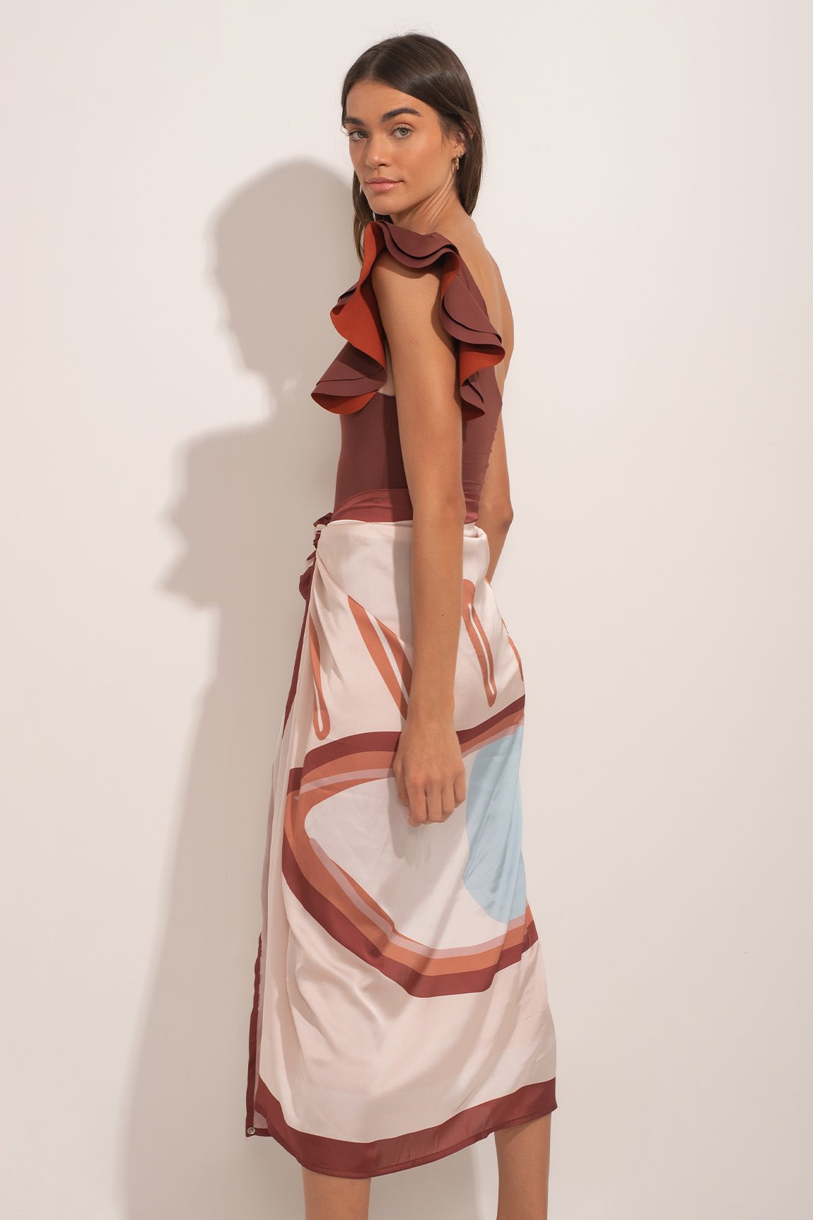 One-Shoulder Ruffled One-Piece Swimsuit Set