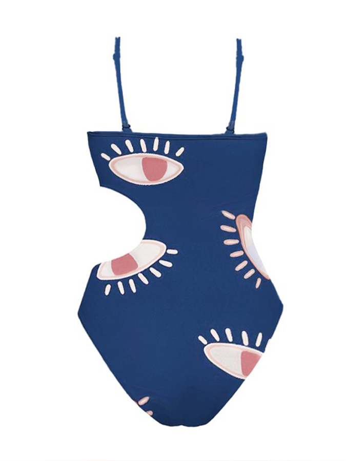 Fashion Eye Print Ruffle Beach Swimsuit