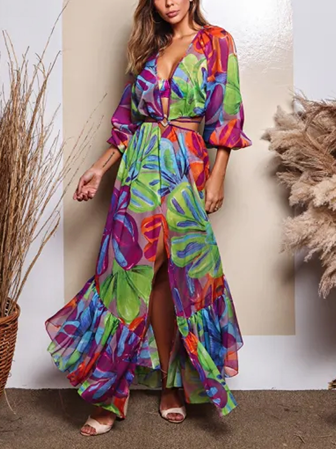 Fashion Printed One Piece Swimsuit And Beach Skirt