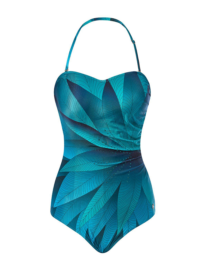 Color Feather Print One Piece Swimsuit