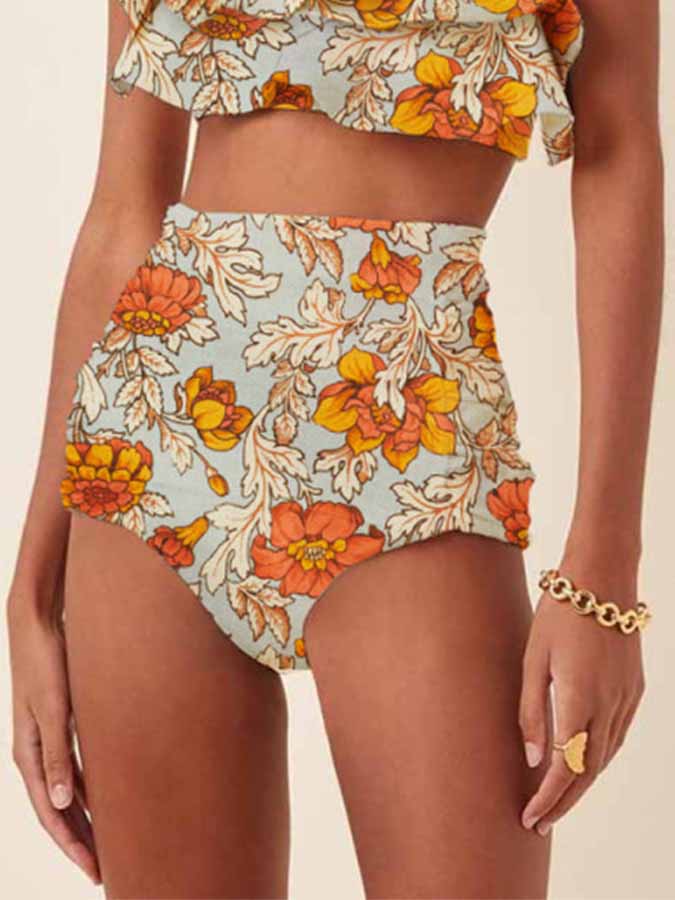 Fashion One Shoulder Ruffle Print Bikini