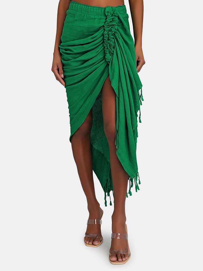 Solid One-Shoulder Swimsuit and Beach Skirt