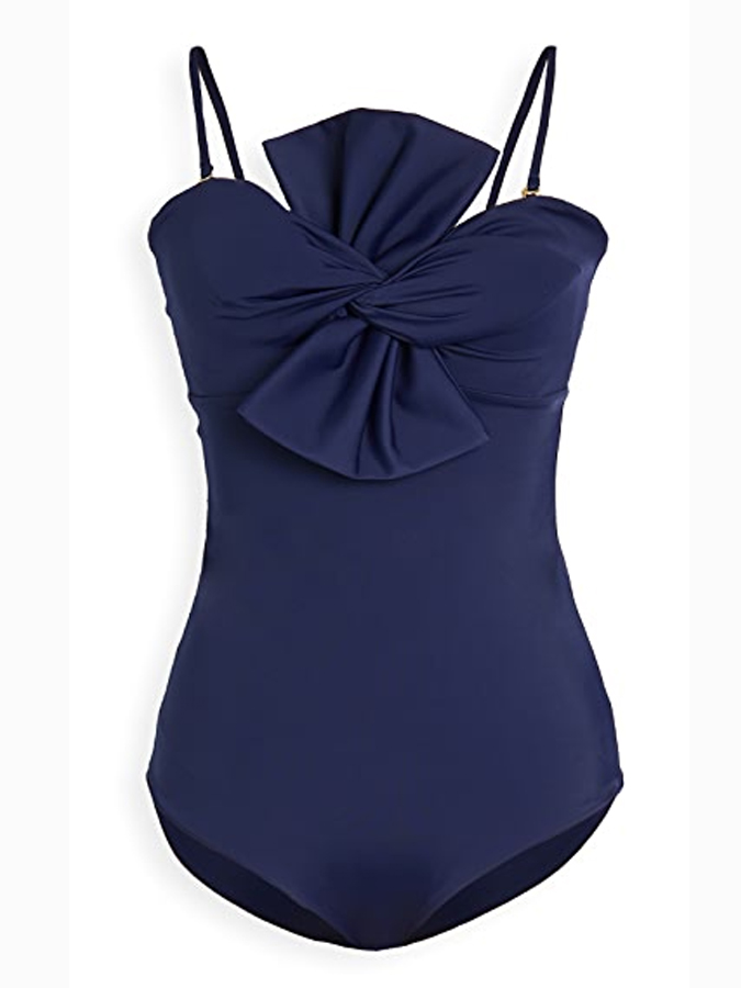 Solid Color Bow Sexy One Piece Swimsuit