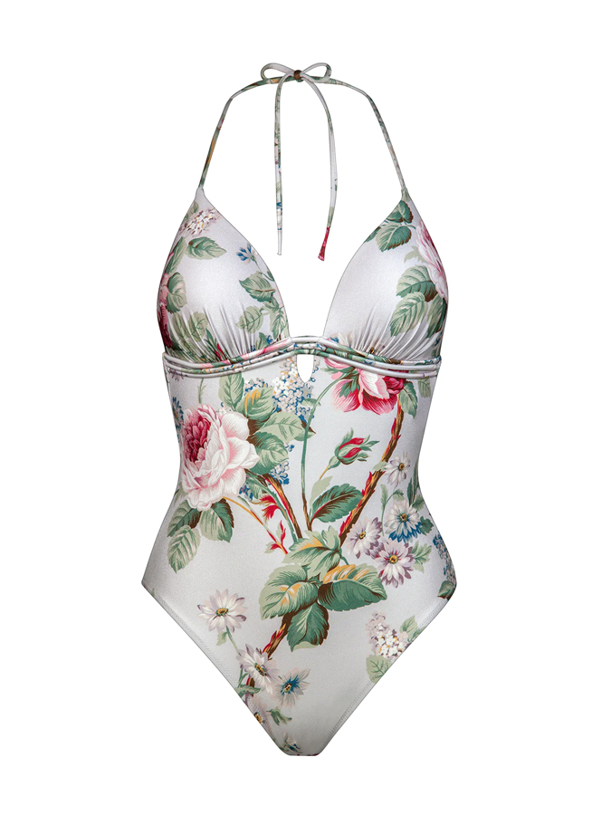 Rose Floral Print Halter One Piece Swimsuit And Cover up
