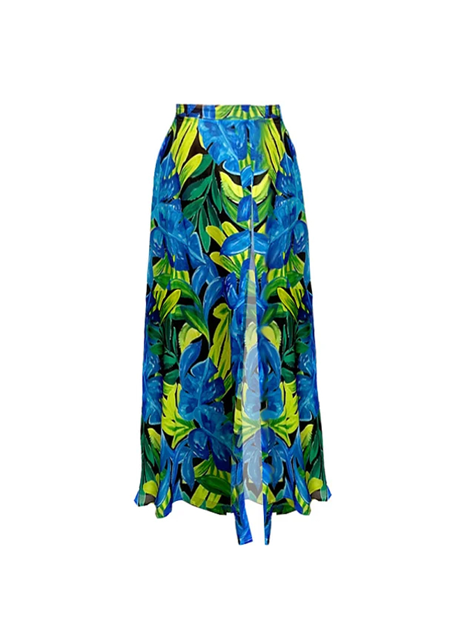 Halter Lace Up Printed One Piece Swimsuit And Beach Skirt