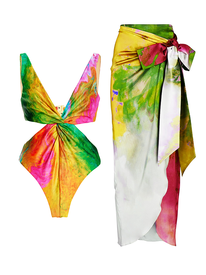 Smudged Printed One Piece Swimsuits and Cover Up