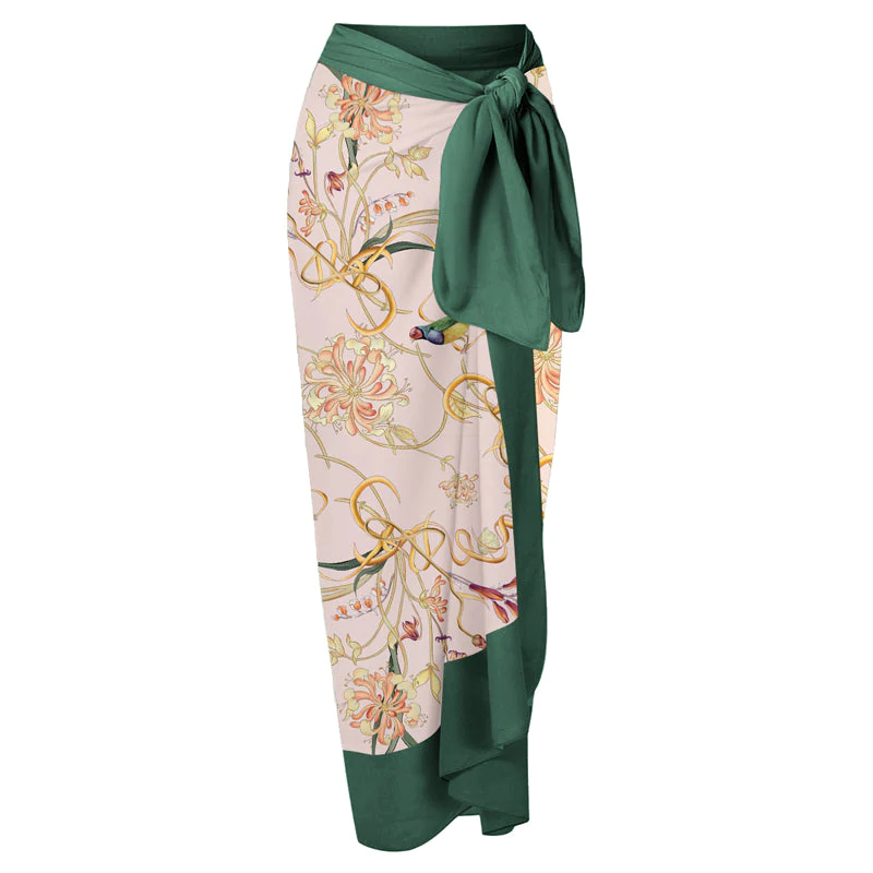 Printed One Piece Bowknot Tie-shoulder Swimsuit and Cover Up