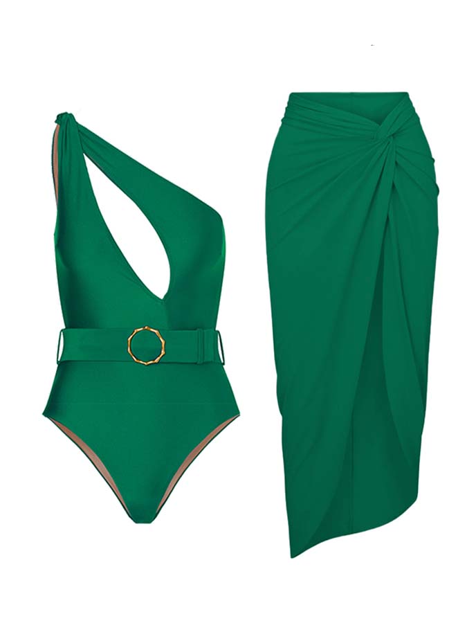 Emerald Lconic Sling Belt One Piece Swimsuit and Sarong