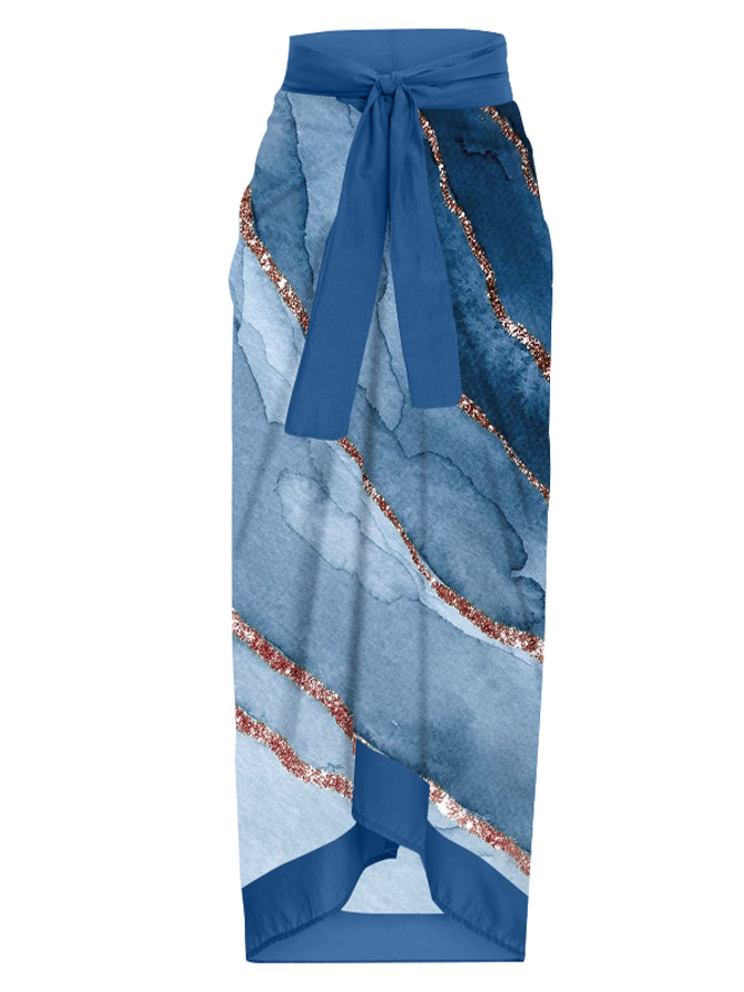 Vintage Fashion Colorblock Print One Piece Swimsuit Set