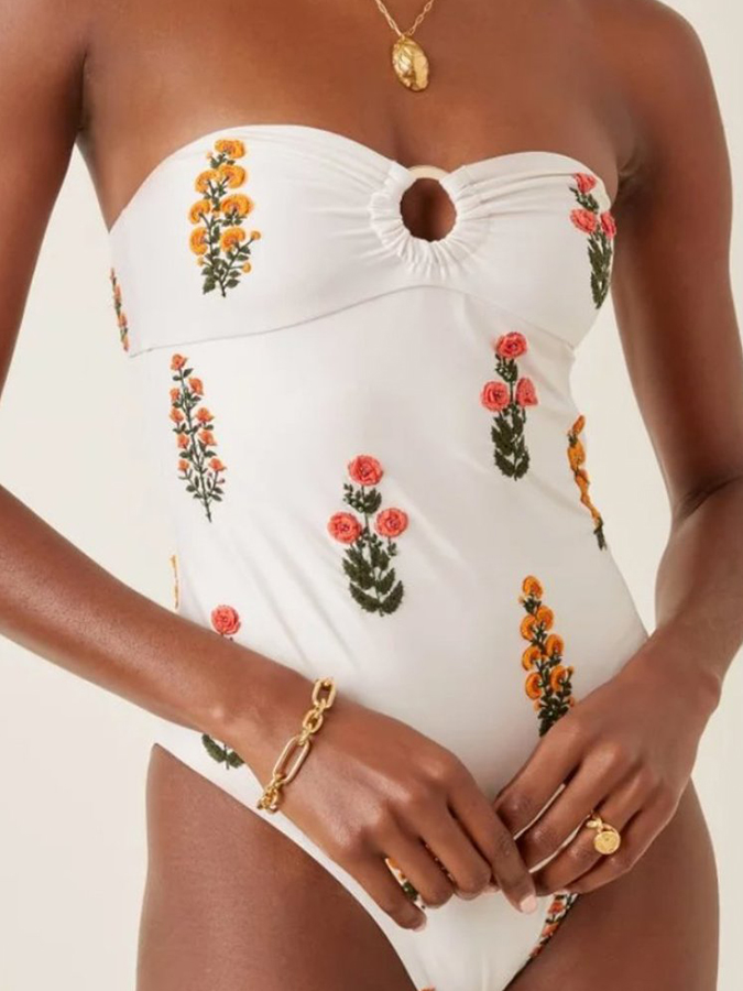 Bandeau Print One-Piece Swimsuit and Cover-Up