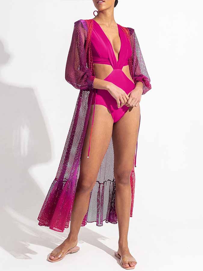 Solid Cutout Tie One Piece Swimsuit