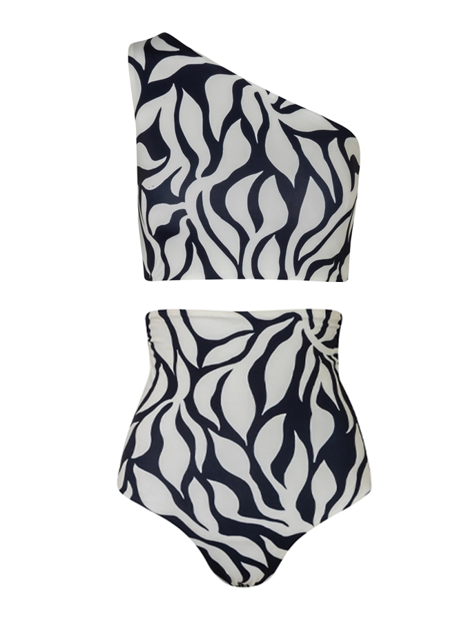 Vintage One-Shoulder Print Beach Bikini