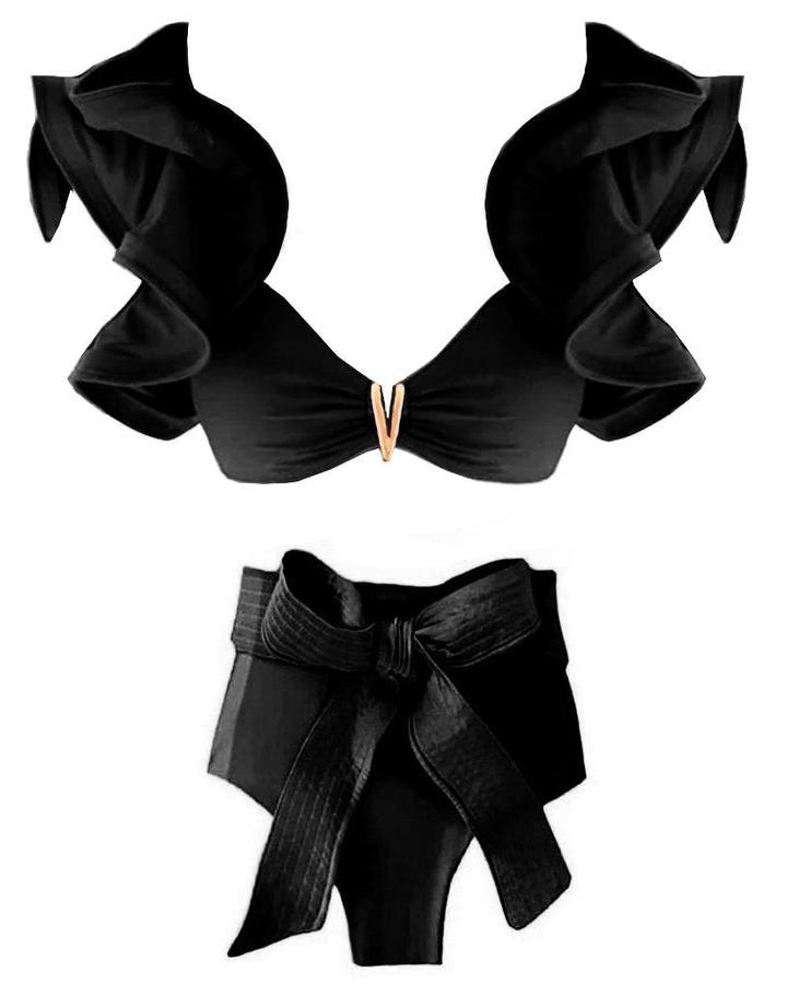 Ruffles Solid High Waist Bikini Set