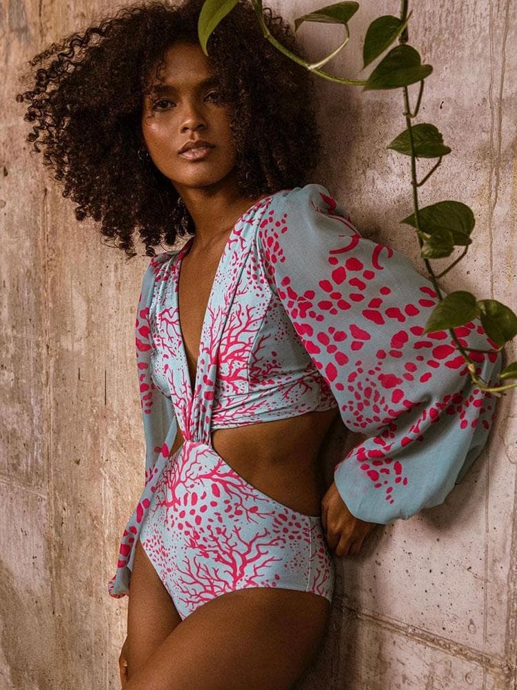 LONG SLEEVE CUTOUT SEXY ONE PIECE SWIMSUIT