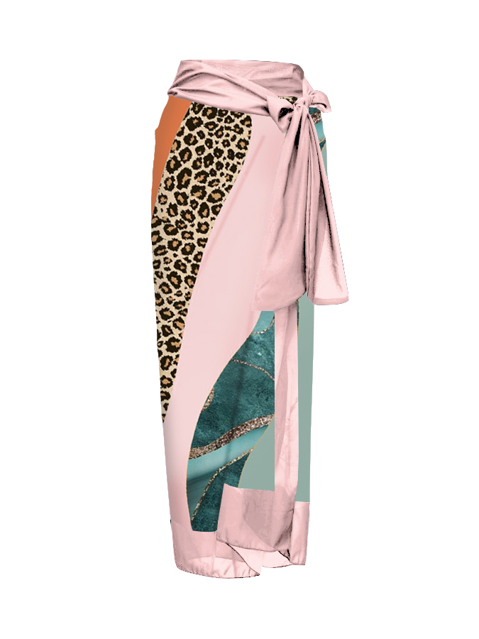 Color Block Leopard Print One-Piece Swimsuit And Cover Up