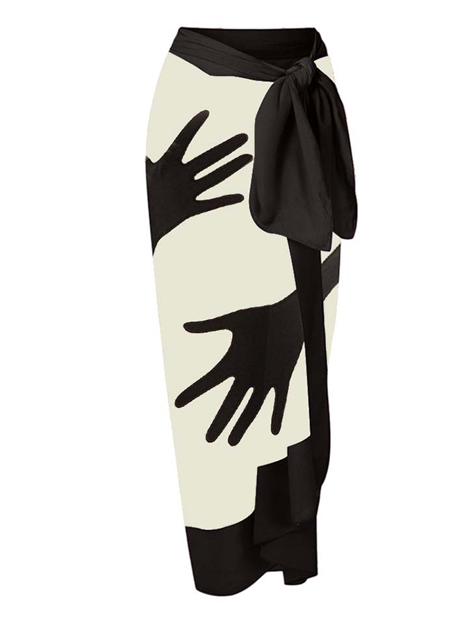 Fashion Colorblock Abstract Print One Piece Swimsuit Set