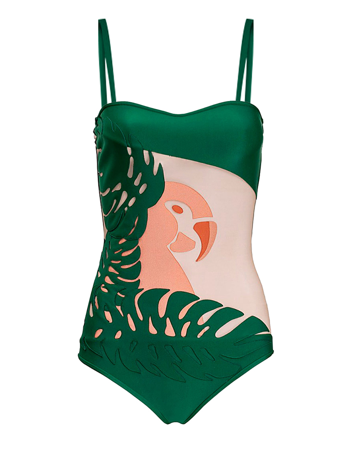 Fashion Vintage Colorblock Animal Print One Piece Swimsuit