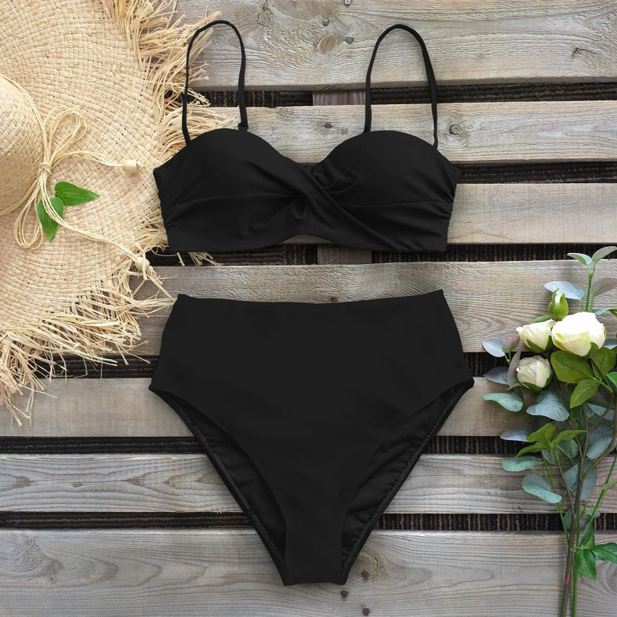 Solid high waist Bikini Set