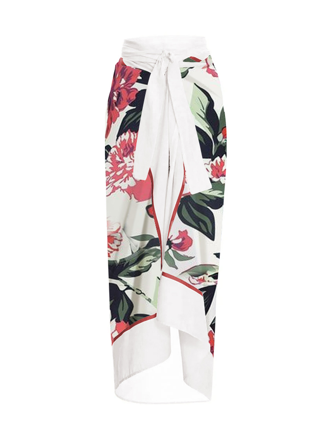 Floral Stripe Print Patchwork One-Piece Swimsuit And Cover Up