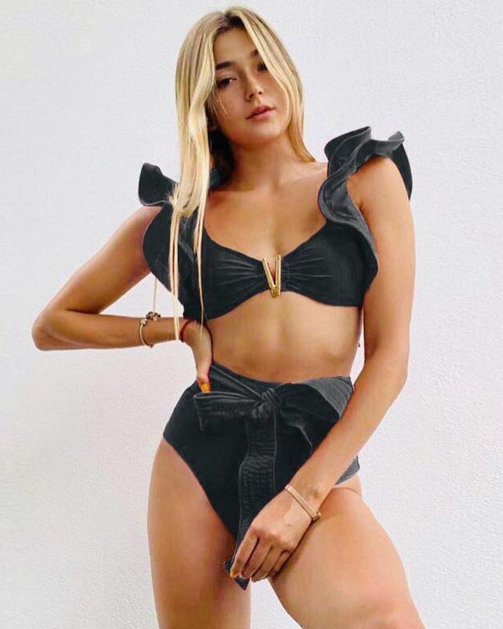 Ruffles Solid High Waist Bikini Set