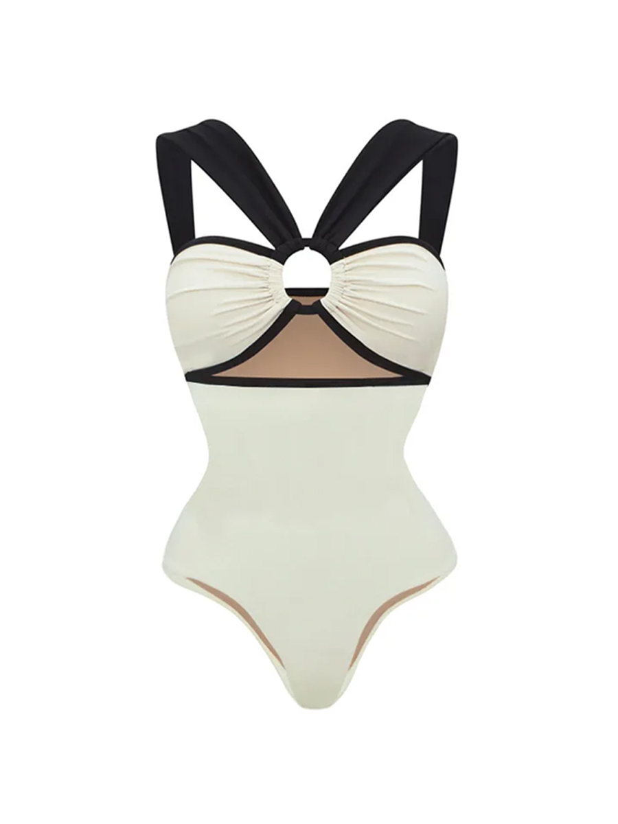 Color Block One-Piece Swimsuit And Beach Kaftan Dress