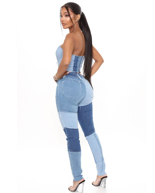 Pantalones de mezclilla de mujer superelásticos con cintura alta y bor