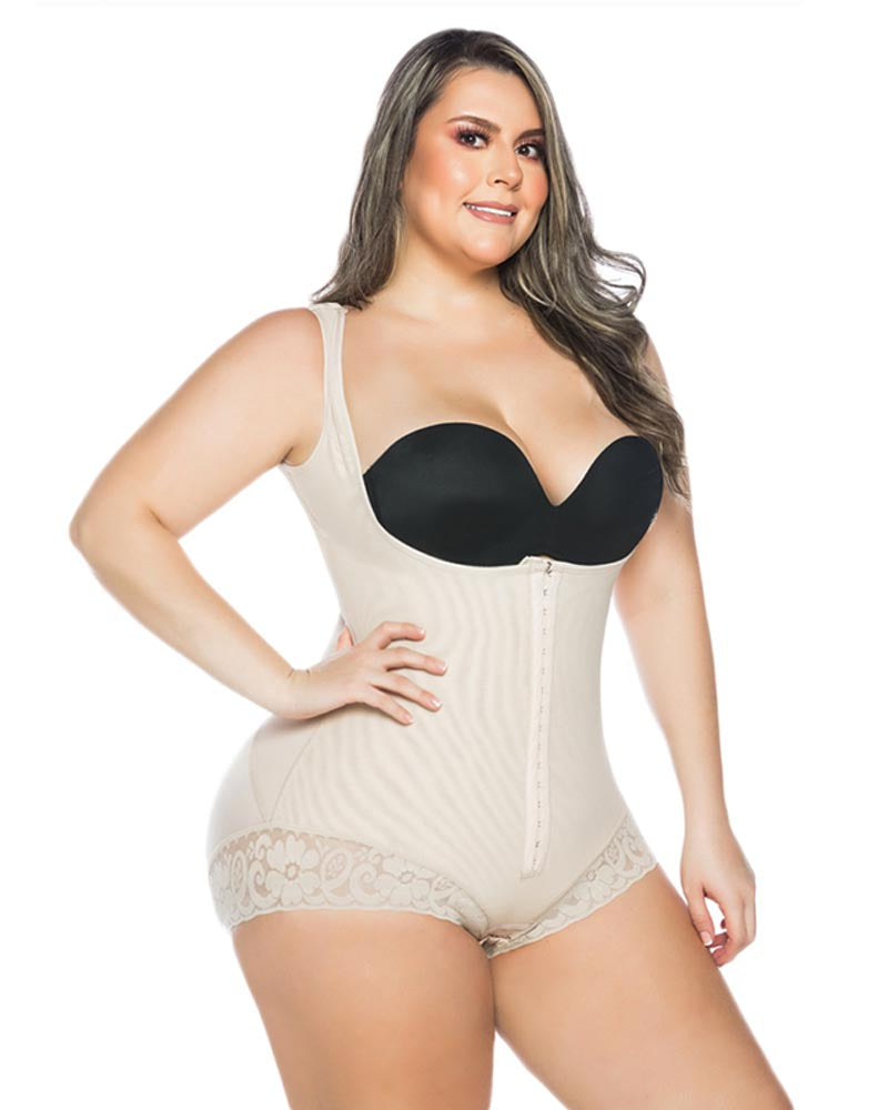 Body de encaje para mujer con mangas de sisa, moldeador de cuerpo ajus