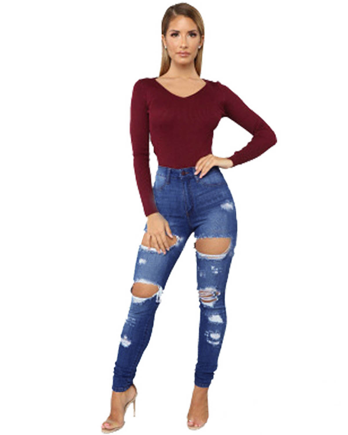 Vaqueros new wish rasgados europeos y americanos