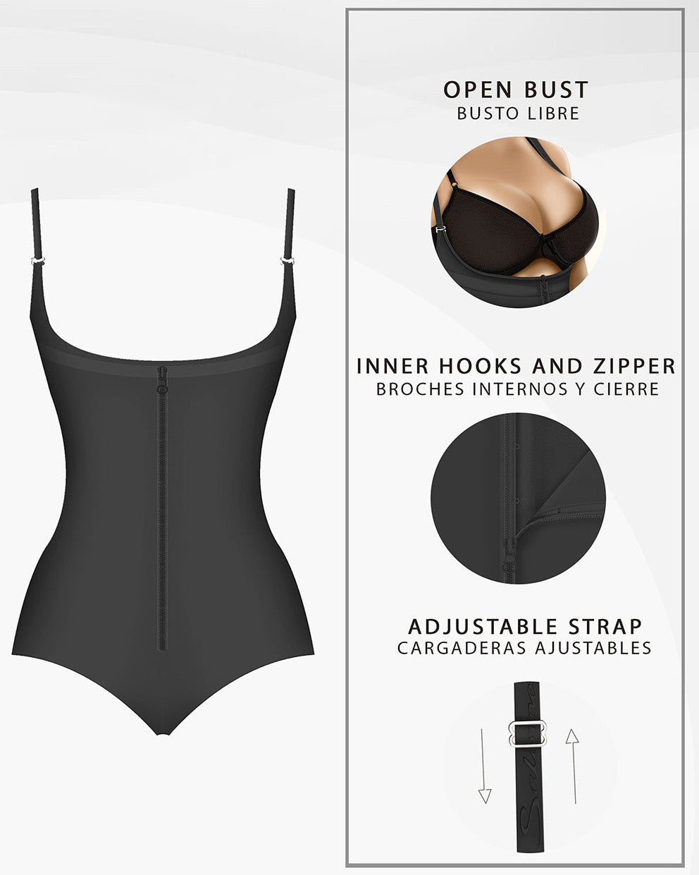 Fajas moldeadoras con control de barriga y tanga de busto abierto para