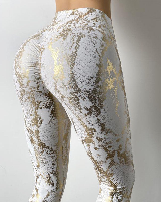 High waist butt lift high elastic snakeskin pattern peach hip fitness 