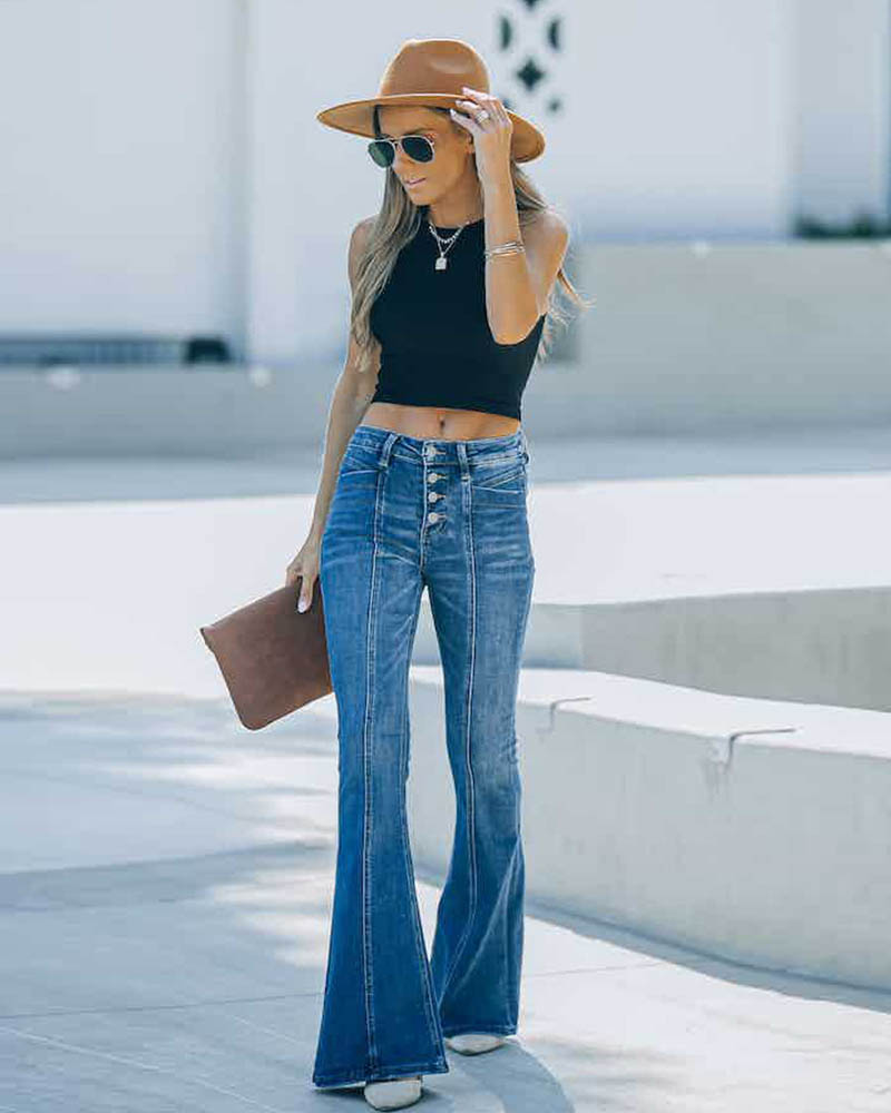 Pantalones vaqueros acampanados con panel delgado elástico